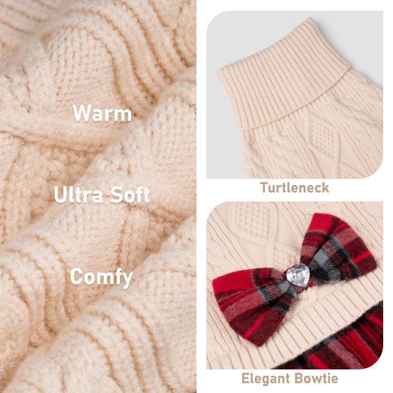 KYEESE Dog Sweater Knitwear Puppy Sweater Dress Stretchy Pullover Cat Sweaters Thick Pet Coats with Bowtie Warm Turtleneck Dogs Clothes Soft Dog Sweaters for Small Dogs Girl for Cold Weather Winter - Image 5